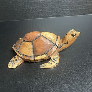 Nautical Faux Wooden Sea Turtle Vintage Hand Carved 9” Long